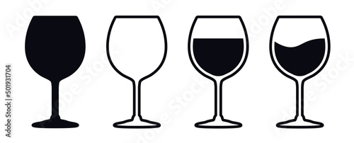 Different filled wine glasses vector icon set photo