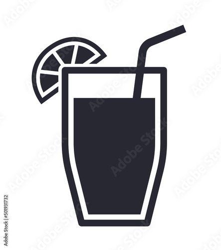 Lemonade glass with slice of lemon vector icon