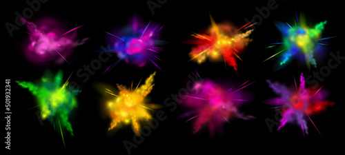 Realistic Colored Splashes Powder Icon Set