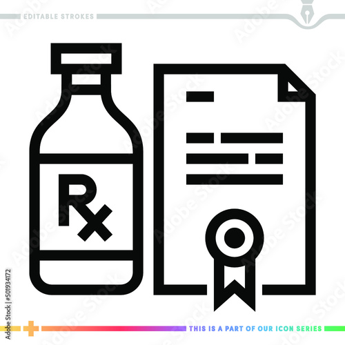 Line icon for drug approved for human use illustrations with editable strokes. This vector graphic has customizable stroke width.