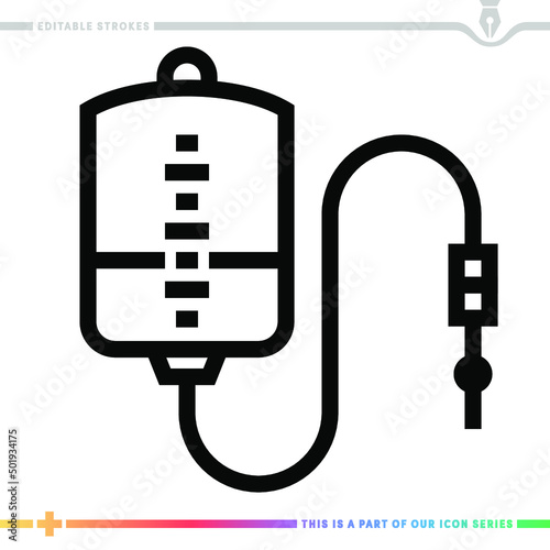 Line icon for hospital drip illustrations with editable strokes. This vector graphic has customizable stroke width.