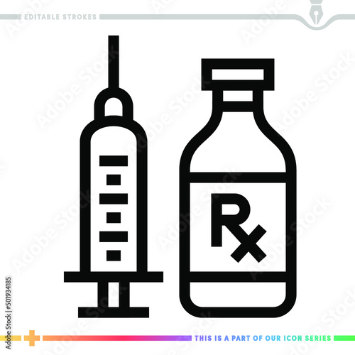 Line icon for injecting drug use illustrations with editable strokes. This vector graphic has customizable stroke width.