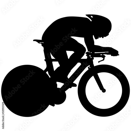 Professional racing cyclist, sport cyclist riding a racing bike, triathlon street sport Aero road bike in motion. Detailed vector realistic silhouette