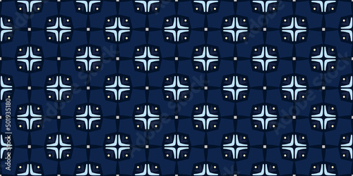 Elegant pattern classic blue background square motif. Abstract line shape geometric ornament seamless design. Modern concept art textile swatch ladies dress, man shirt all over print block.