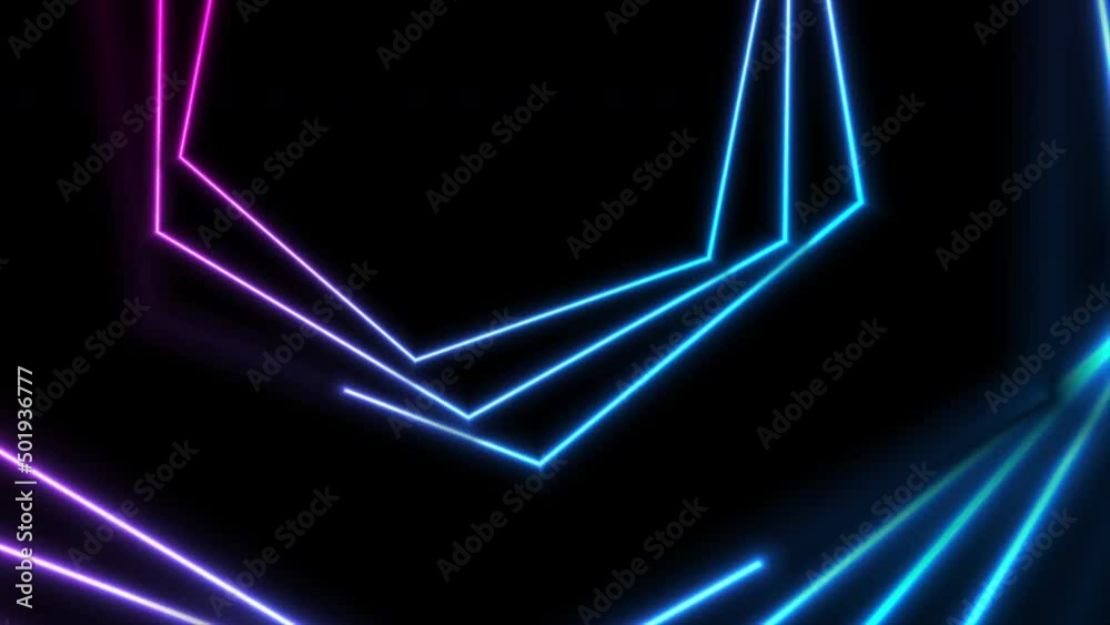 Blue ultraviolet hexagonal laser lines abstract hi-tech neon motion ...