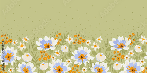 Floral seamless border. Vector design for paper, cover, fabric, interior decor and other