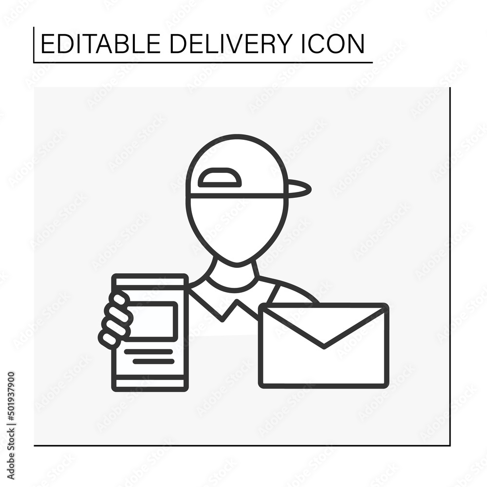 Courier line icon. Letter delivery. Post office. Declaration. Delivery service concept. Isolated vector illustration. Editable stroke Courier line icon. Letter delivery. Post office. Declaration. Delivery service concept. Isolated vector illustration. Editable stroke