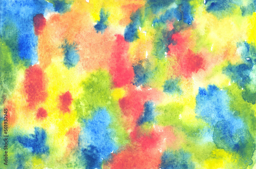 Abstract background of multi-colored spots, watercolor illustration, print for fabric and other designs.
