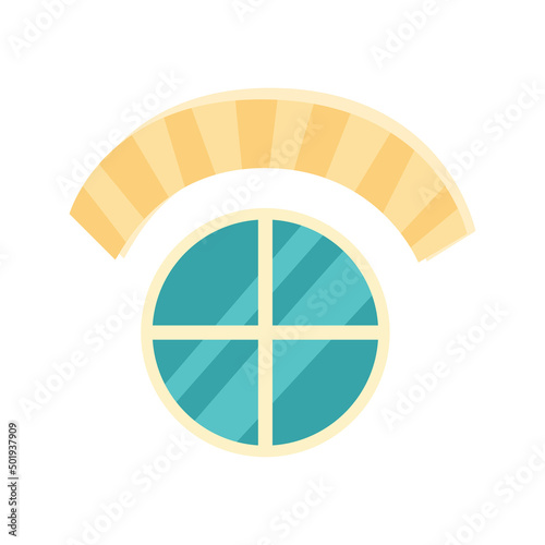 The window is not a standard shape. Interior element. Cleaning the facade of the house. Window frame. Vector illustration isolated on white background. Cartoon style.