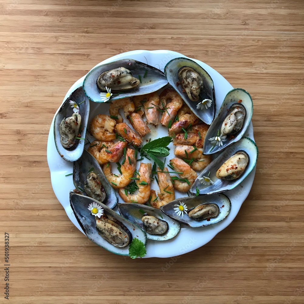 Plate with Shrimps and Mussels