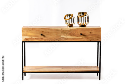 Wooden console table console table with drawers isolated on white background