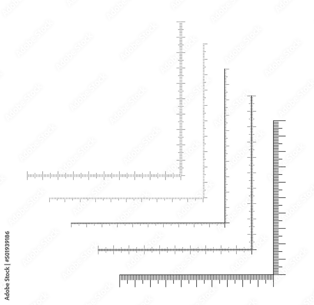 Corner ruler vector. Size indicators set isolated on background. Unit