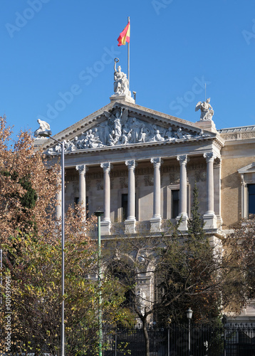 National Library of Spain (Biblioteca Nacional de España), a major public library, the largest in Spain, and one of the largest in the world. It is located in Madrid, on the Paseo de Recoletos