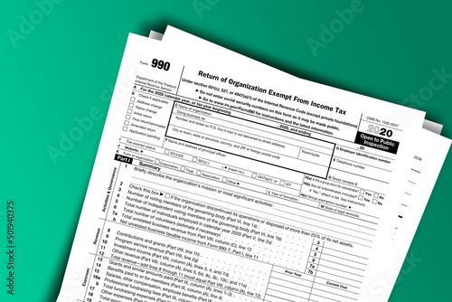 Form 990 documentation published IRS USA 12.22.2020. American tax document on colored
