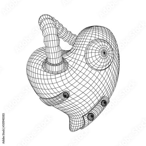 Heart in the style of steampunk. Isolated image on white background. Vector cartoon illustration. Black 3D grid