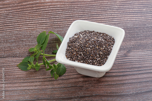 Dietary chia seeds in the bowl