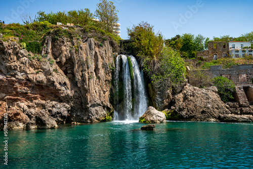 Side view of Duden waterfalls  Karpuzkaldran  in Antalya