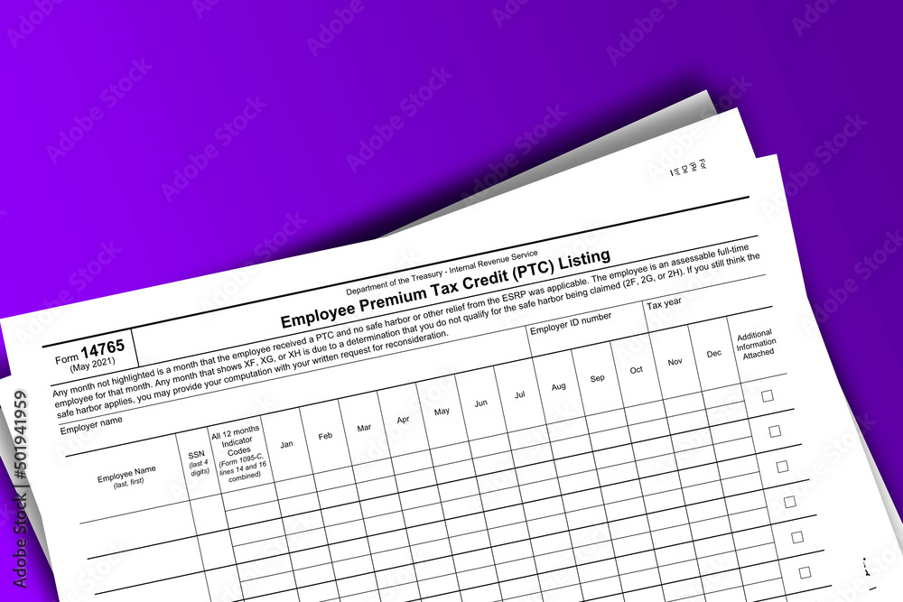 Form 14765 documentation published IRS USA 44291. American tax document on colored Form 14765 documentation published IRS USA 44291. American tax document on colored
