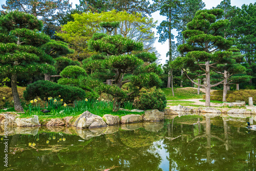 Fototapeta Naklejka Na Ścianę i Meble -   Idyllic landscape of Japanese garden. Traditional japanese stone garden for meditation