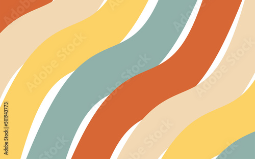 Banner in the style of 1970s good vibes. The waves and lines are multicolored. Vector psychedelic fun element for design. Use for printing, wallpaper, packaging, background.