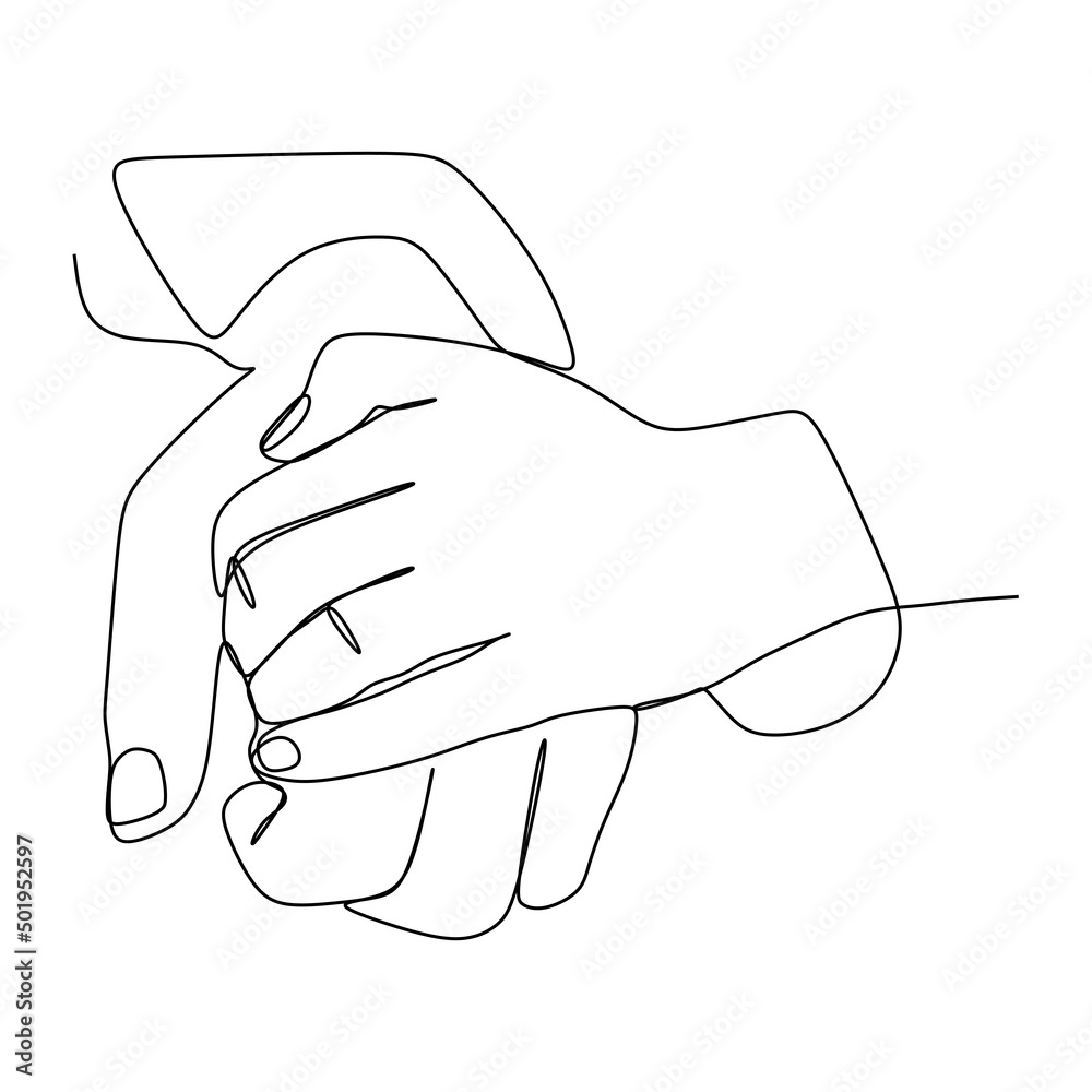 Hands holding each other gesture continuous line drawing design. Sign ...