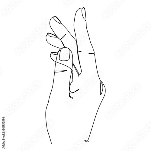 Hands gesture continuous line drawing design. Sign or symbol of hand gestures. One line hand drawn style art doodle isolated on white background for family concept