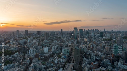 Dusk to night timelapse at Tokyo Shibuya urban city view in Japan. photo