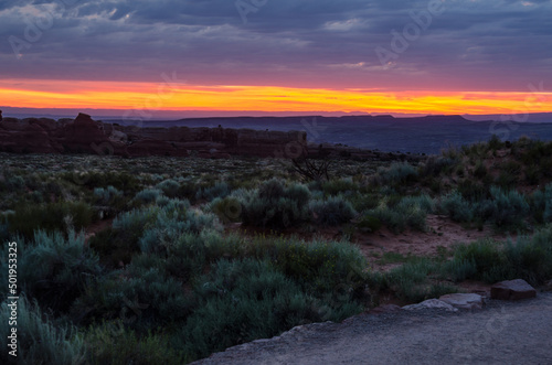 Sunrise Over Desert with Hiking Trail © kellyvandellen