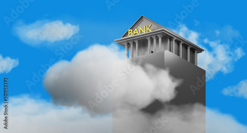 Bank building in clouds. Cl...