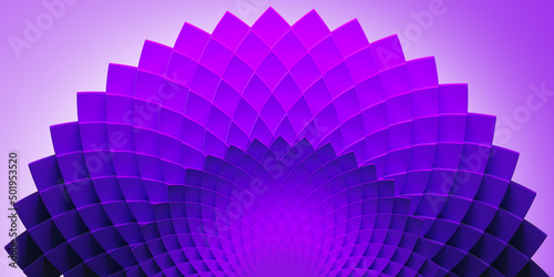 Purple background 3D. Abstract geometric background. Purple rhombuses look like flower. Decoration with geometric objects. Purple background for site and advertising. 3d image.