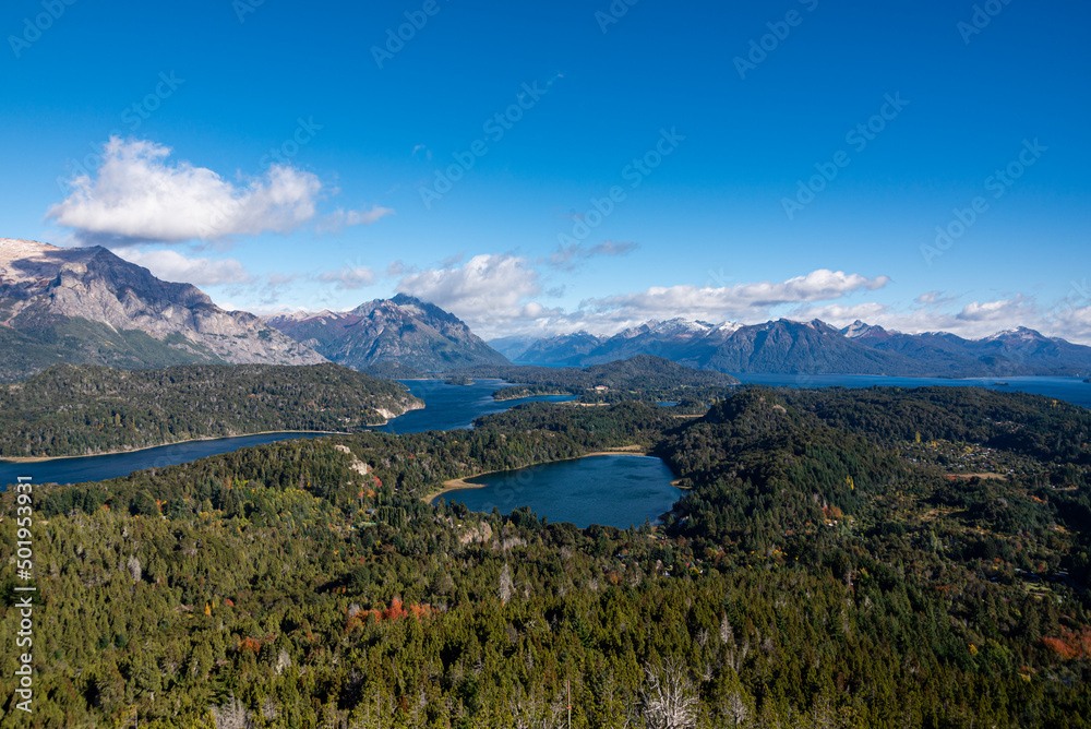 View of the Andes Mountains from the height of the Campanario hill, Bariloche, Rio Negro, Argentina 