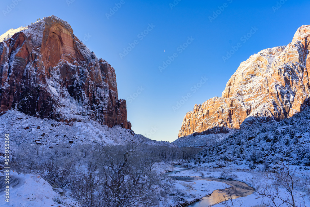 snow covered mountains in Zion