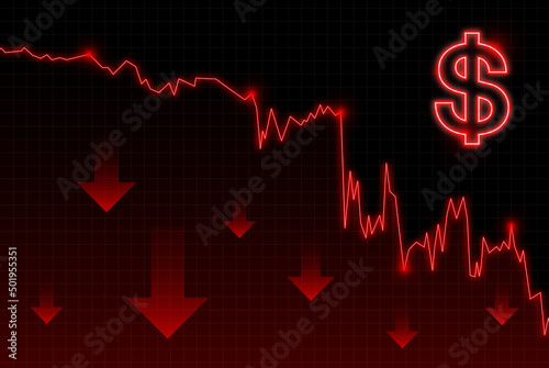 US Dollar red downfall crisis of economy. Vector illustration. photo