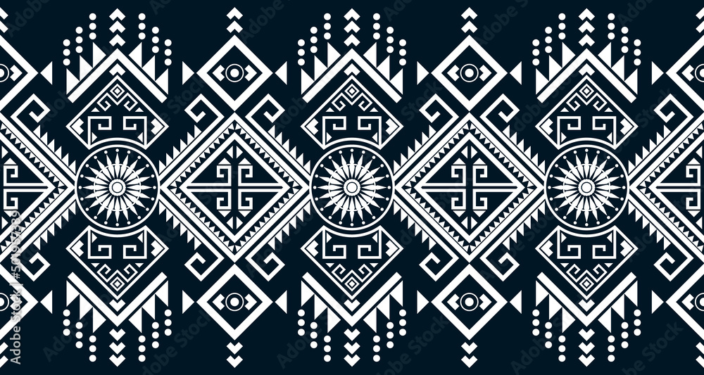 Abstract ethnic geometric print pattern design repeating background texture in black and white. EP.1