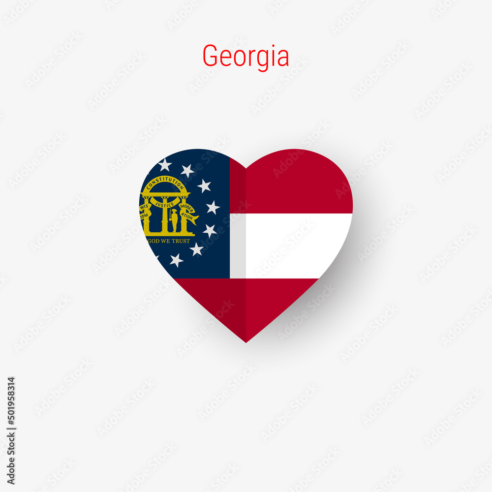 Georgia US state heart shaped flag. Origami paper cut folded banner. 3D vector illustration isolated on white with soft shadow.