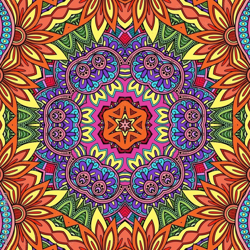 Colorful Mandala Flowers Pattern Boho Symmetrical 1123
