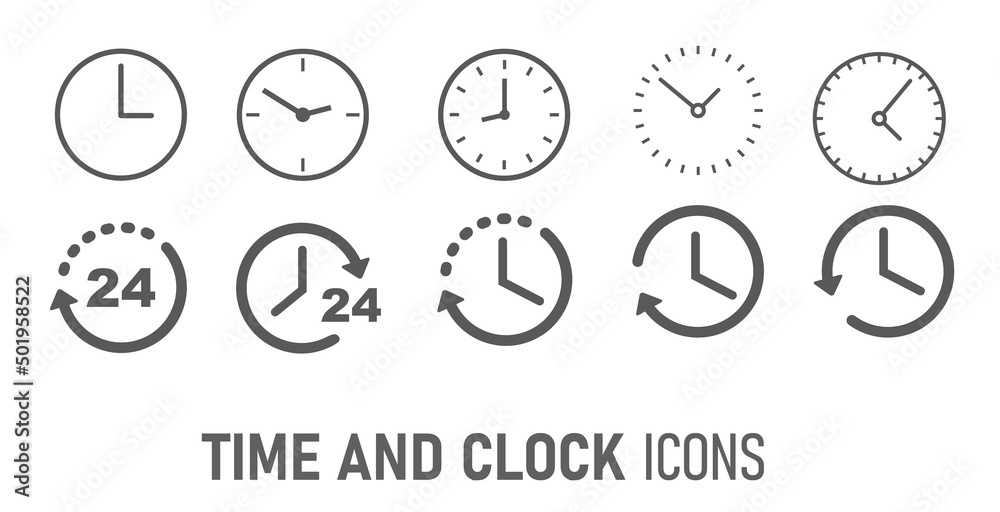 Time and clock line icons. Vector linear icon set. Time and clock line icons. Vector linear icon set.