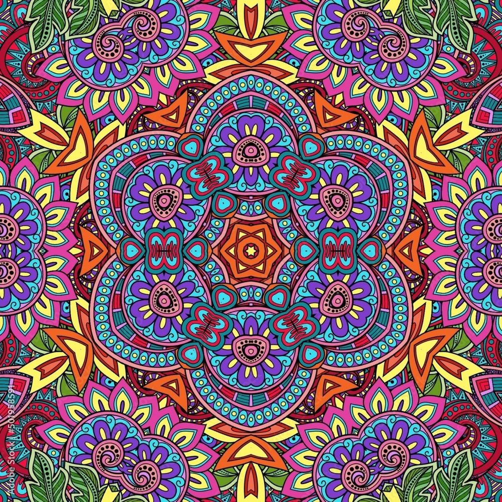 Fototapeta premium Colorful Mandala Flowers Pattern Boho Symmetrical 1105