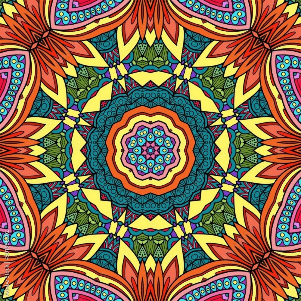 Colorful Mandala Flowers Pattern Boho Symmetrical 1063