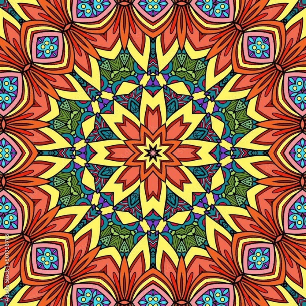 Colorful Mandala Flowers Pattern Boho Symmetrical 1062