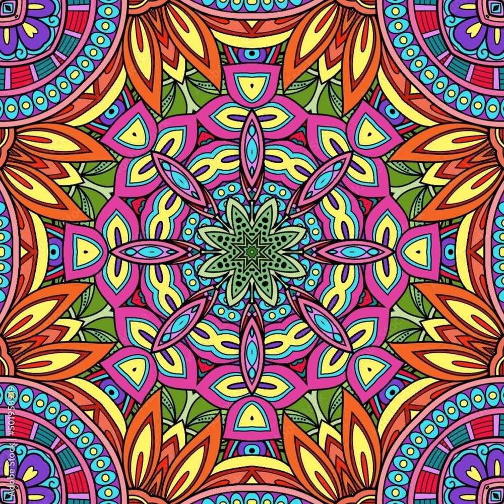 Colorful Mandala Flowers Pattern Boho Symmetrical 976
