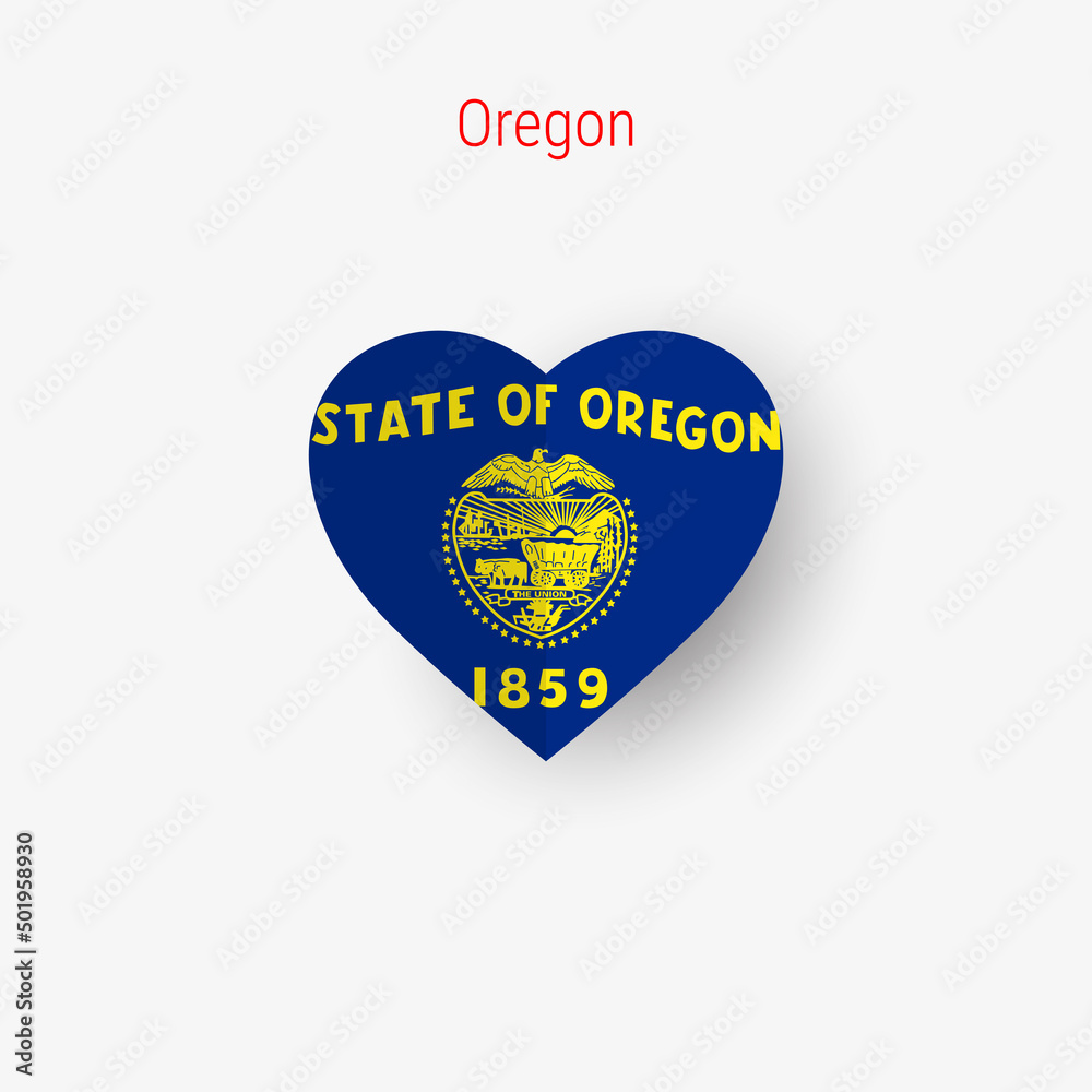 Oregon US state heart shaped flag. Origami paper cut folded banner. 3D vector illustration isolated on white with soft shadow. Oregon US state heart shaped flag. Origami paper cut folded banner. 3D vector illustration isolated on white with soft shadow.