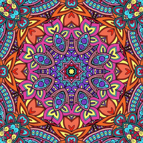 Colorful Mandala Flowers Pattern Boho Symmetrical 972