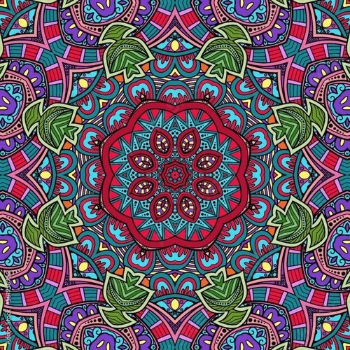 Colorful Mandala Flowers Pattern Boho Symmetrical 962