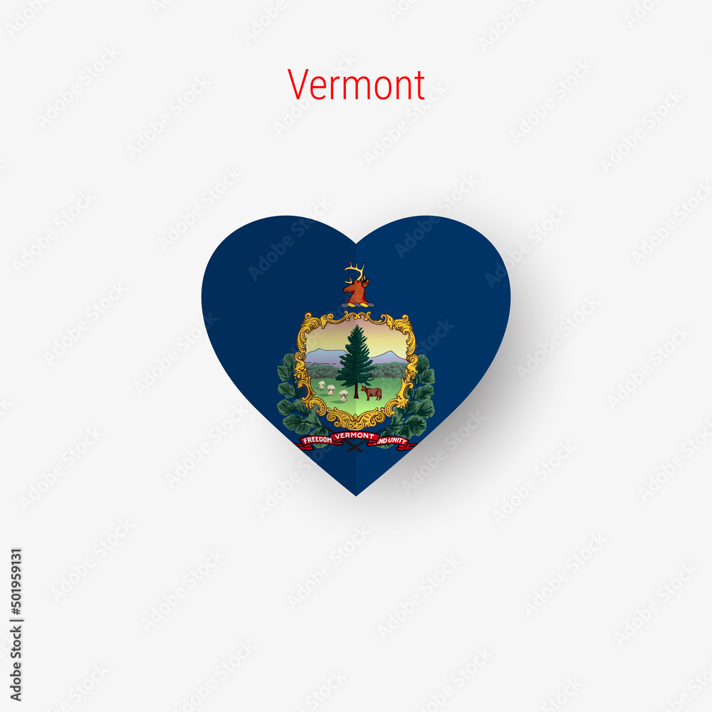Vermont US state heart shaped flag. Origami paper cut folded banner. 3D vector illustration isolated on white with soft shadow. Vermont US state heart shaped flag. Origami paper cut folded banner. 3D vector illustration isolated on white with soft shadow.