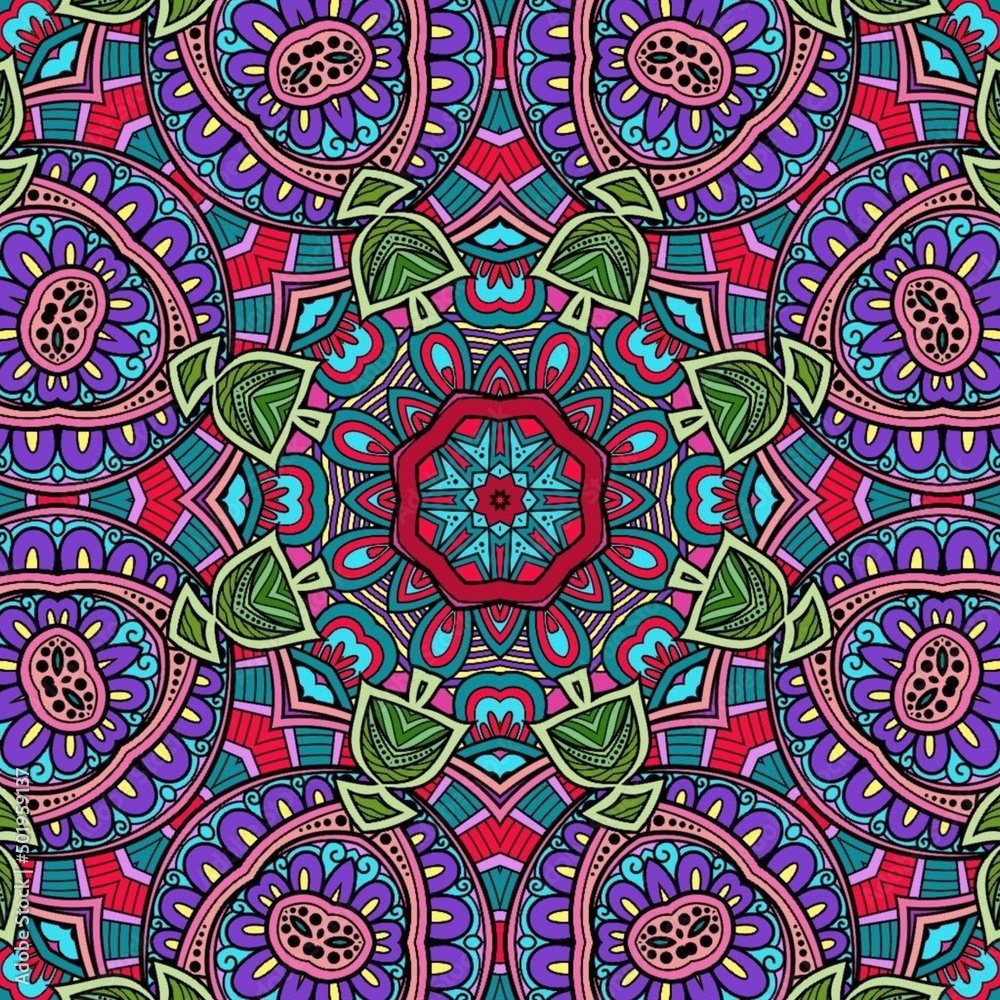 Colorful Mandala Flowers Pattern Boho Symmetrical 890