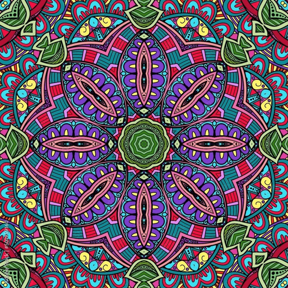 Colorful Mandala Flowers Pattern Boho Symmetrical 881