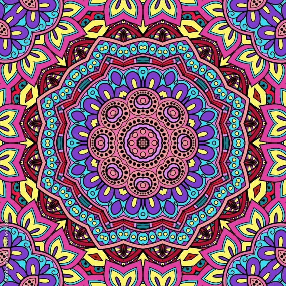 Colorful Mandala Flowers Pattern Boho Symmetrical 871