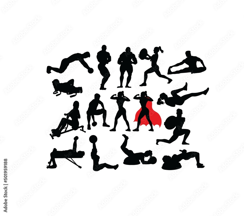 Sport Silhouette of weightlifting and Bodybuilding, art vector design