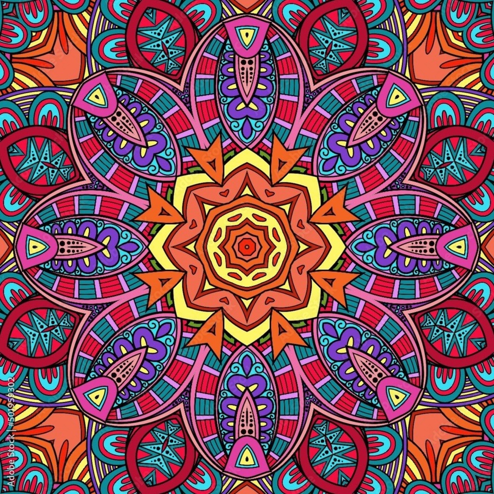 Colorful Mandala Flowers Pattern Boho Symmetrical 829